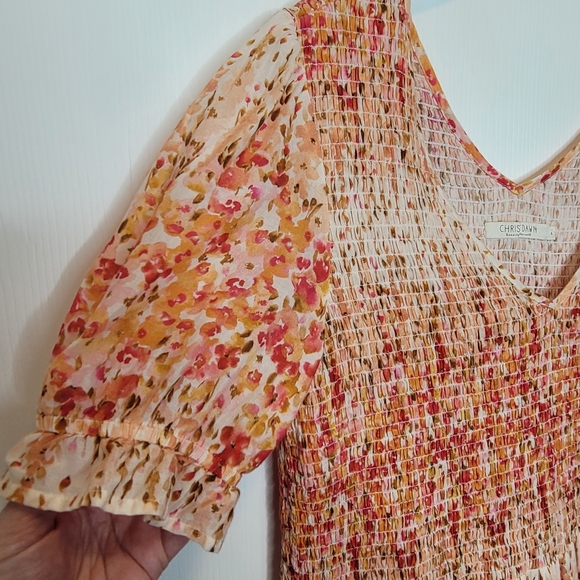 Christy Dawn The Brooklyn Smocked Tiered Maxi Dress L Sunset Gladiola - Picture 4 of 6